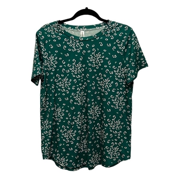 TICKLED TEAL Emerald Green & White Floral Print Mia Short Sleeve Top, Size M - Picture 9 of 9